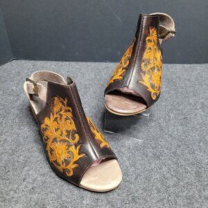 ROPER Mika Floral Leather Peep Toe Shootie Pumps Sandal Sz 10